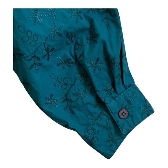 Bechamel Women Button Up Shirt Size LARGE Teal Embroidered Long Sleeve Cotton - Picture 5 of 12